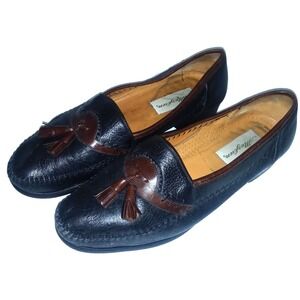 Mezlan Domingo Tassel Loafers Shoes 2-Tone Black Brown Leather Braid 9.5 M